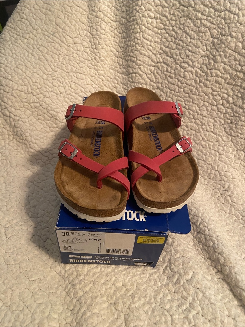 Birkenstock women’s Red uDouble-Strap Toe-Loop Sandals